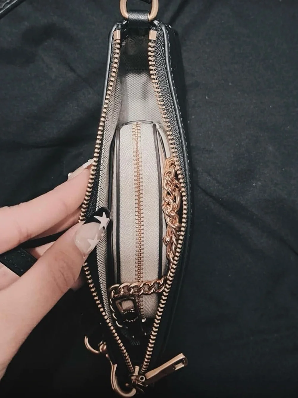 Coach Black Leather Shoulder Bag with Gold Hardware